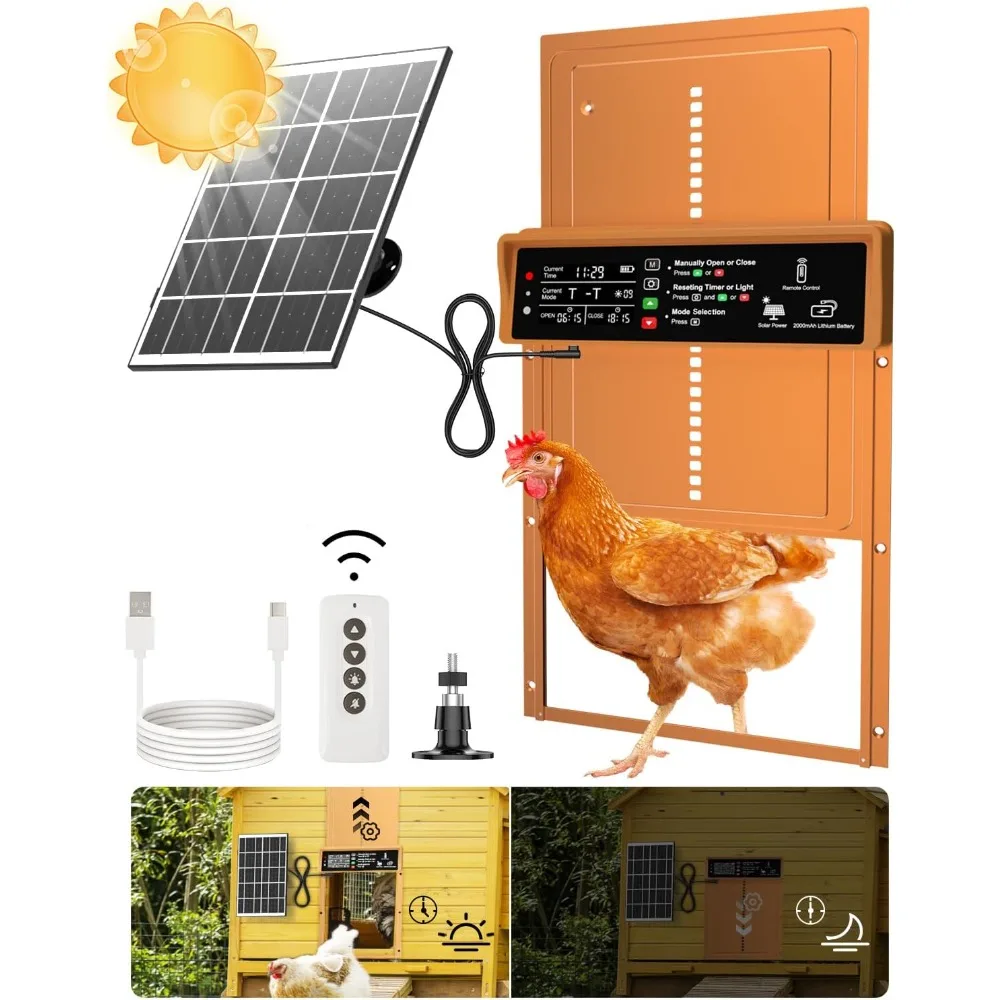 HOME - Automatic Chicken Coop Door Solar Powered Automatic Chicken Door with Timer & Light Sensor, Anti-Pinch,