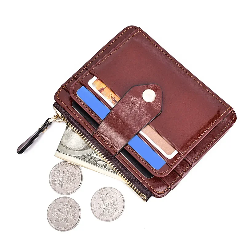 Fashionable Retro Style PU Oil Wax Leather Anti Magnetic RFID Creative Leisure Card Bag Can Hold Key Bags Portable Mini Wallets