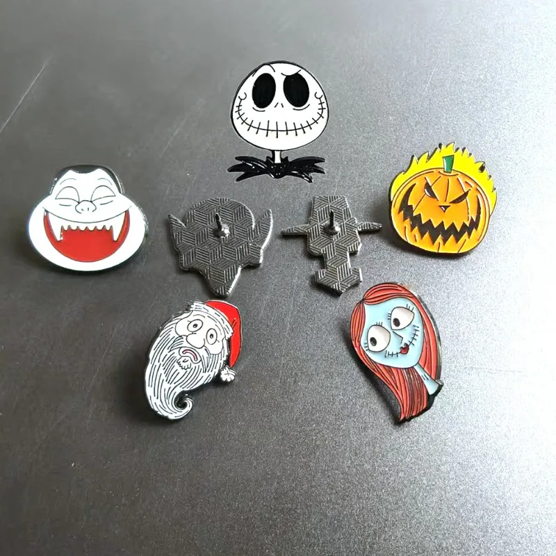 7pcs Halloween metal badge cute pin cartoon funny accessories classic animated movies Christmas Eve horror broochgift for friend - view 4