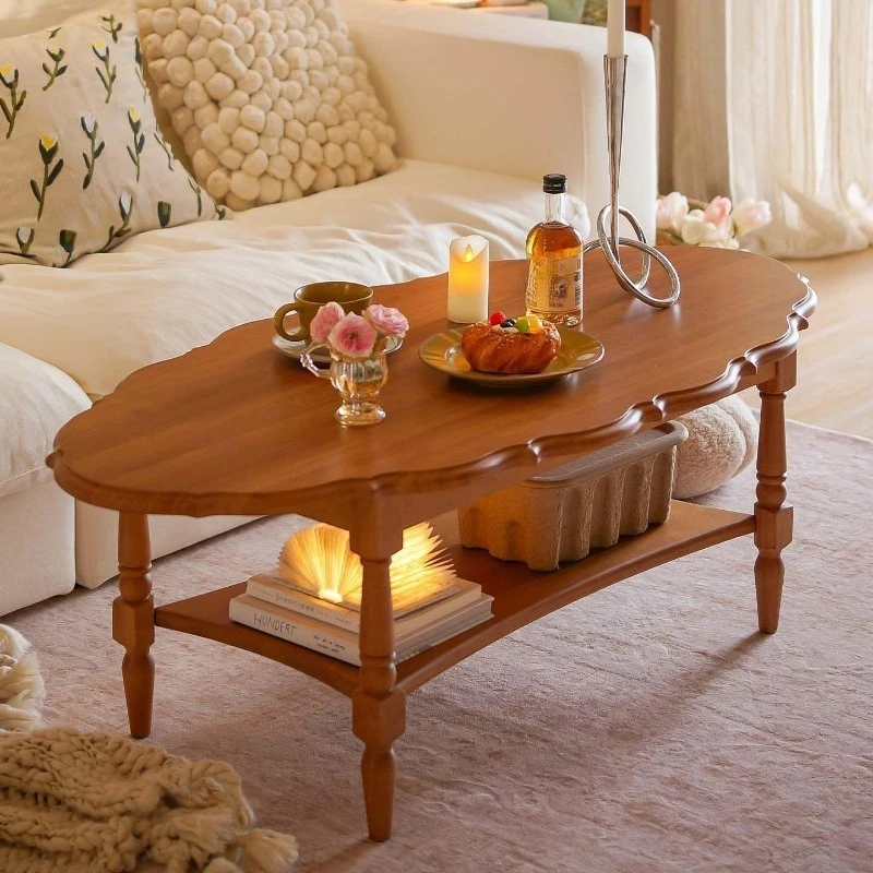Solid wood living room coffee table, small apartment, light luxury sofa with movable edges