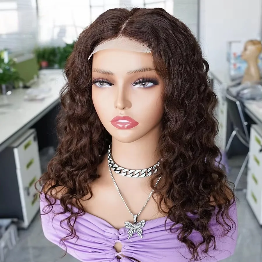 

Темно-коричневый мягкий кудрявый парик с глубоким волнистым укладом, длина 26 дюймов, плотность 180%, для чернокожих женщин, с детской линией волос, синтетический, без клея, предварительно выщипанный