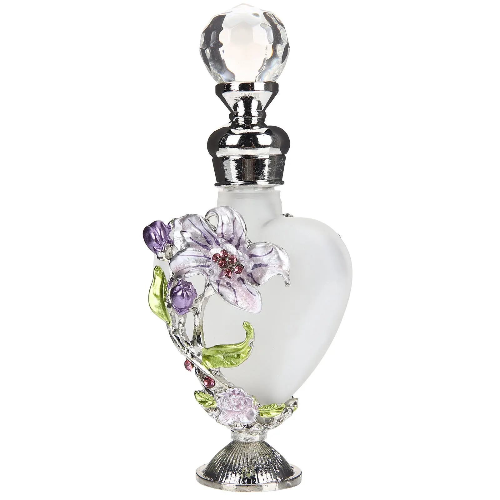 Vintage glazen parfumflesje geschilderd bloemenpatroon geëmailleerde decoratieve parfumcontainer, perfect voor ijdelheid dressoir badkamer