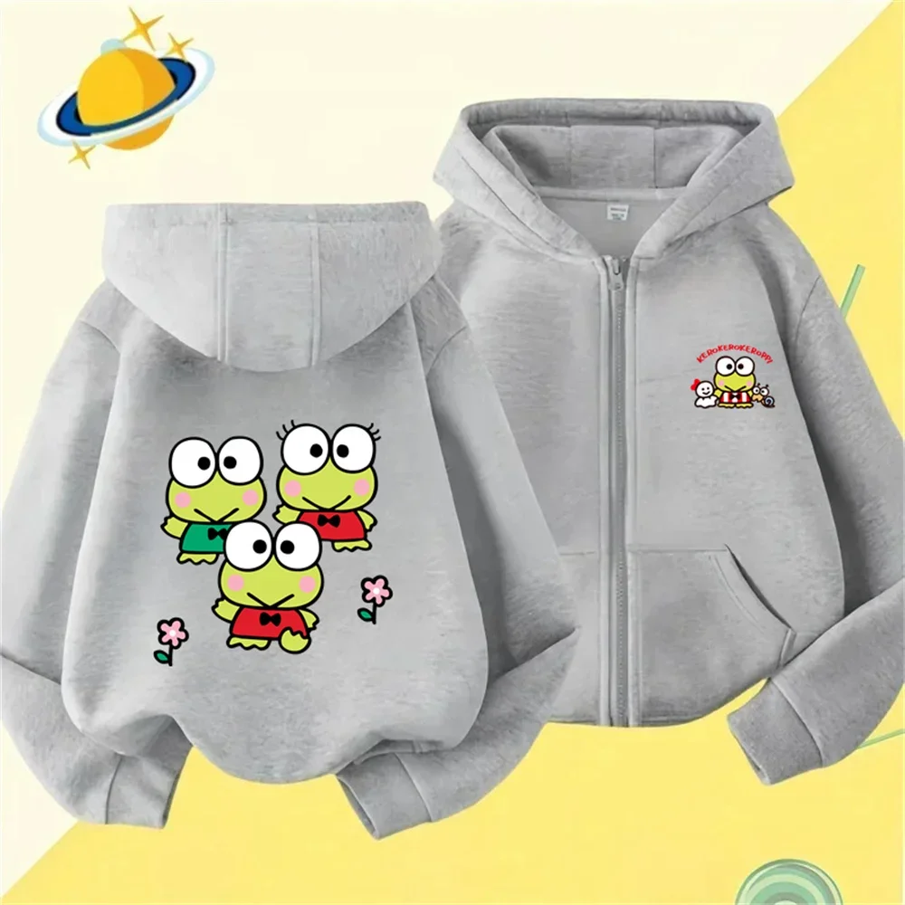 

2024 SKero Kero Keroppi Stretch Long Sleeve Top Stretch Chic Boys Girls Kids' Fall/Winter Fashion Sportswear Zipper Hooded