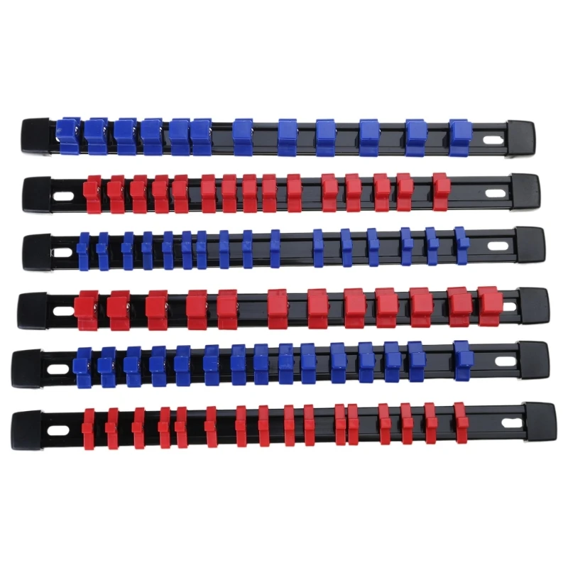 

6Pcs Socket Tray Rack Holder Metric SAE 1/4" 3/8" Red Blue Plastic Sleeve Holder Garage Storage Tool