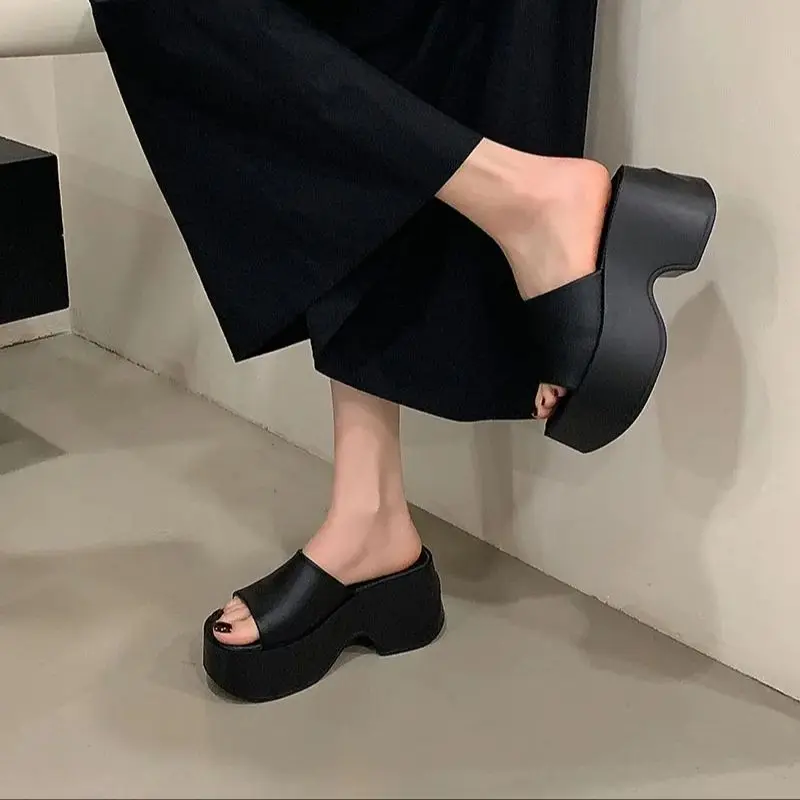 

Сандалии на танкетке 8 см, женские шлепанцы, летние белые туфли на платформе, повседневные туфли на танкетке, черные Sandalias Mujer 2026