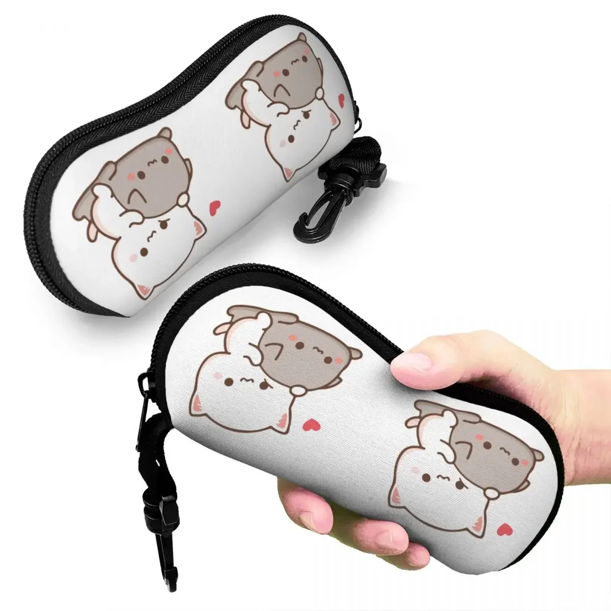 Şeftali Goma Gözlük Gözlük Kılıfı Üzerinde Oturan Kadın Erkek Yumuşak Sevimli Mochi Kedi Güneş Gözlüğü Koruyucu Çanta