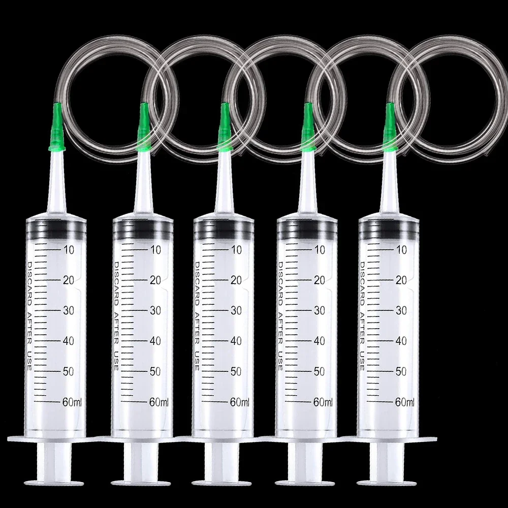 60ml Syringe With 1m Hose Plastic Syringe Pet Feeding Syringe with Lid Measuring Syringe for Lab, Dispensing, Watering Pumping