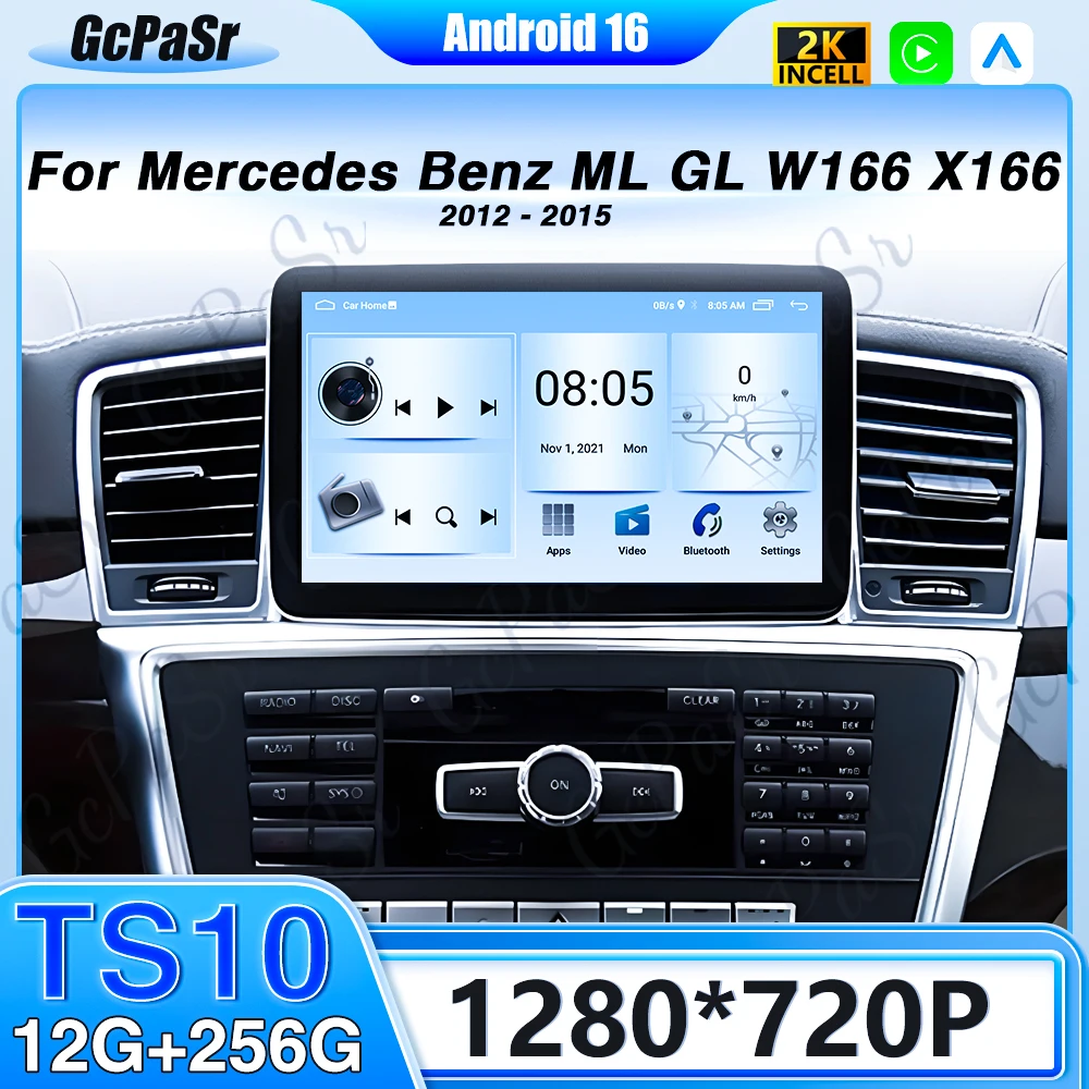 Android 16 For Mercedes Benz ML GL W166 X166 2012 - 2015 CarPlay 4G WIFI Car DVD Radio GPS Navigation Multimedia Player Screen