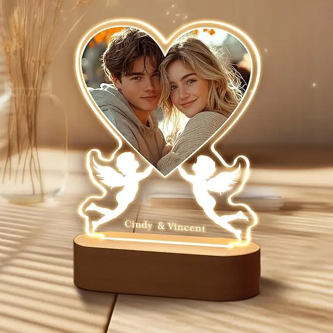 

Personalized Gifts for Her Him, Custom LOVE Picture Frames with Night Light, Personalized Acrylic Plaque with Photos
