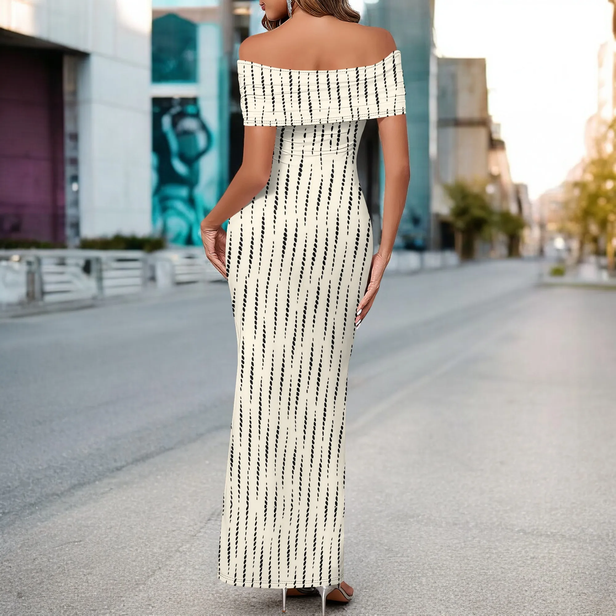 Damen-Maxikleid mit Mesh-Blumenmuster, 2025, Sommer, schulterfrei, gerüscht, figurbetont, lange Cocktailparty-Kleider