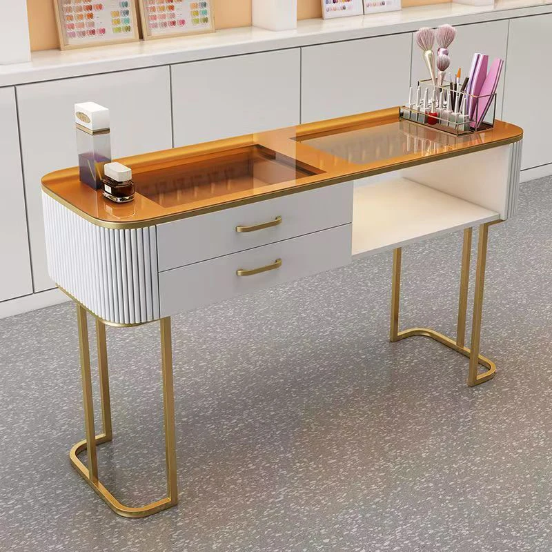 # Compact White Cream Style Wooden Nail Table With Storage Multifunctional Single Manicure Desk For Home Salon And Nail Art