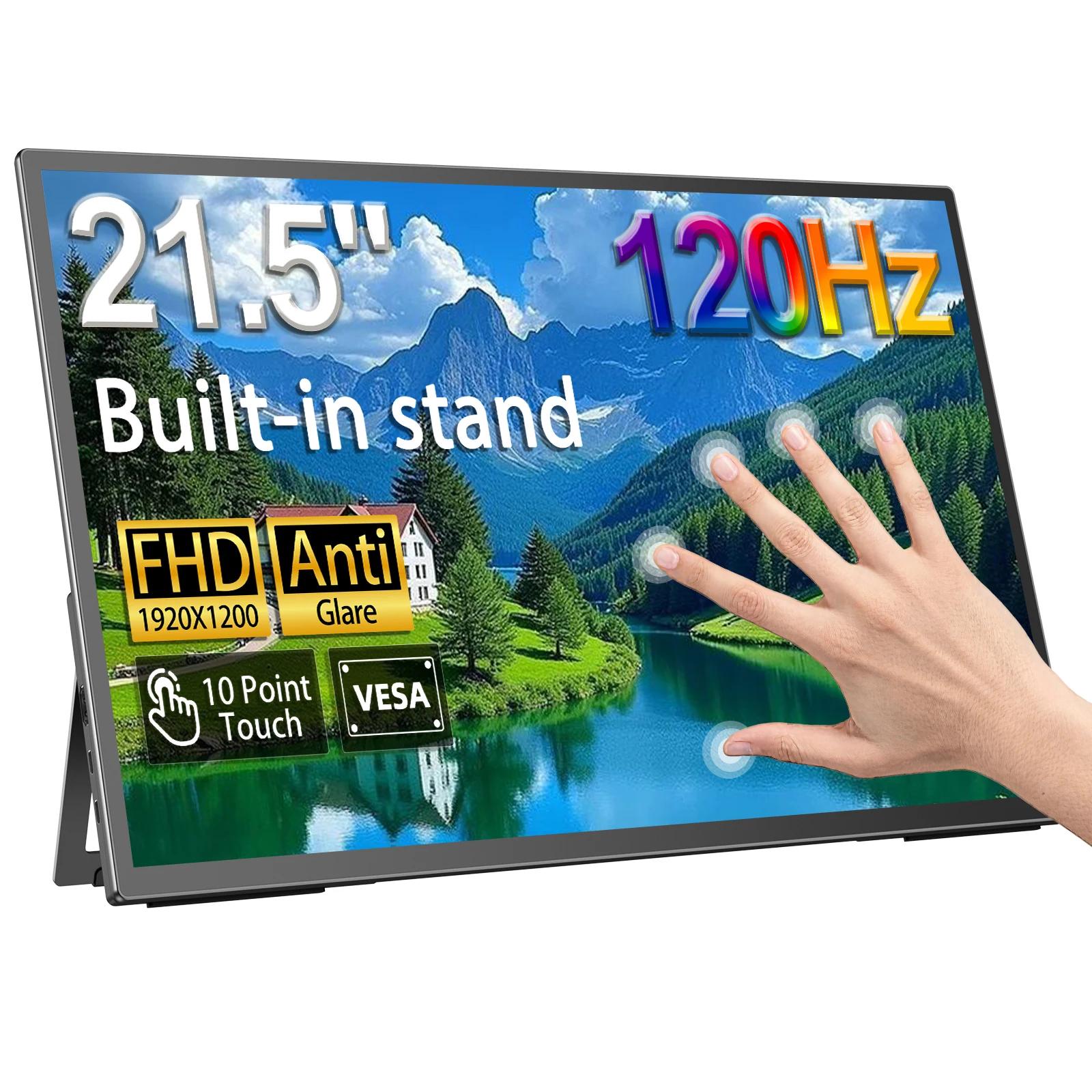 【セール中】UPERFECT 21 インチのタッチポータブルモニター 120HZ FHD 1080P FreeSync HDMI タイプ C の VESA の二重スピーカーの調節可能なスタンドが付いているラップトップ Mac PC の表面 PS5 Xbox のための超薄な外部スクリーンの大きいゲームディスプレイ
