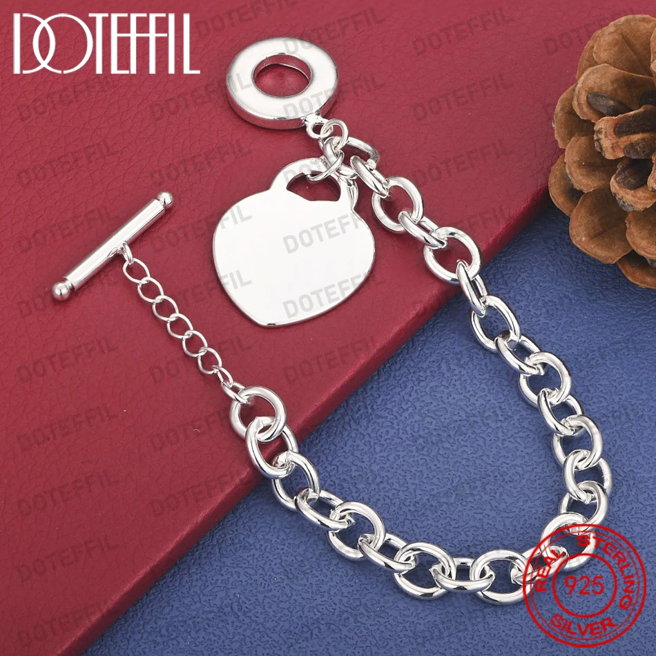925 Sterling Silber 8-Zoll Exquisites Herzförmiges Schloss OT-Verschluss Armband für Damen, Modisches Hochzeitsgeschenk, Party-Schmuck
