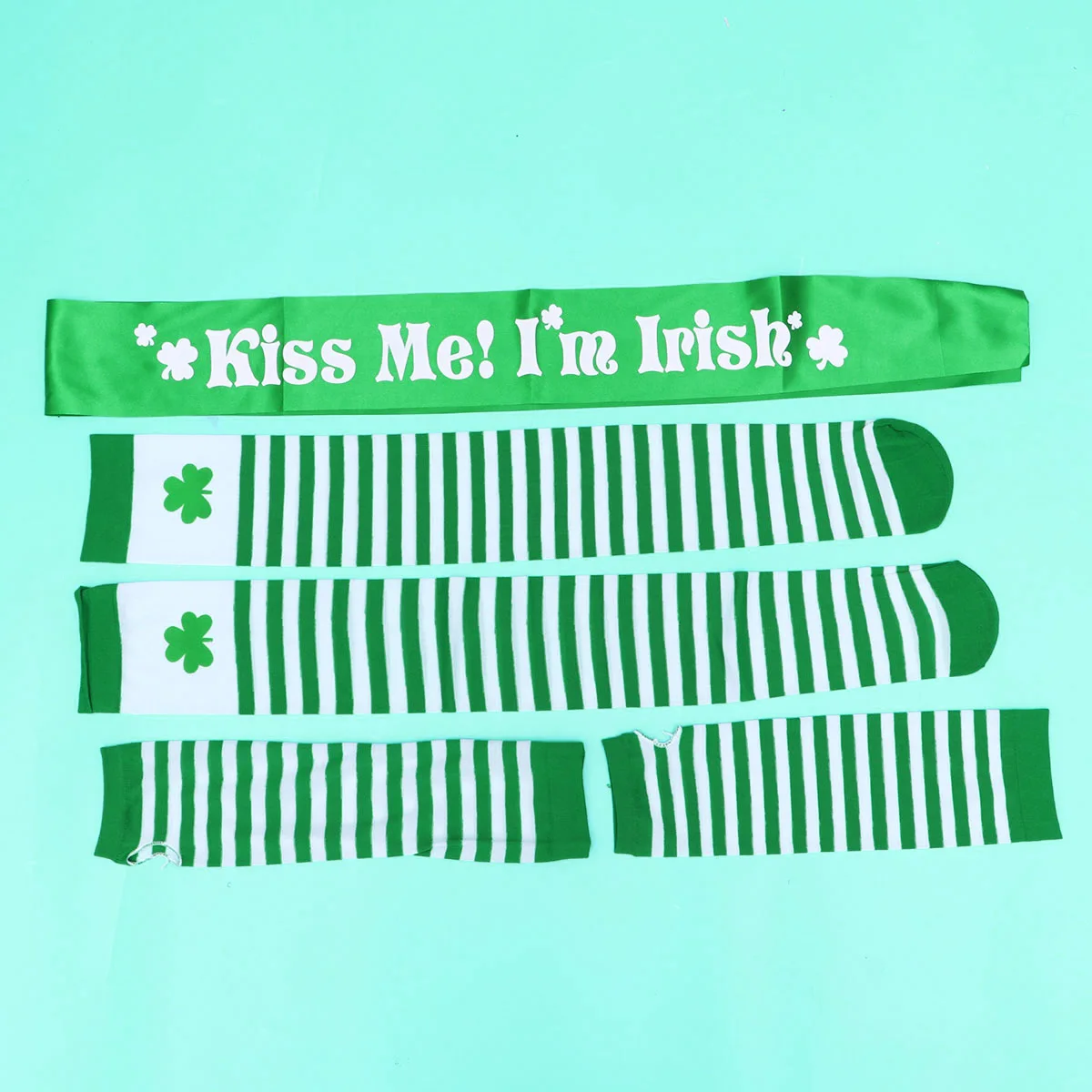 

St Patricks Day Accessories Elbow Length Gloves Clover Stockings Sash Green Theme Parade Tote Bag
