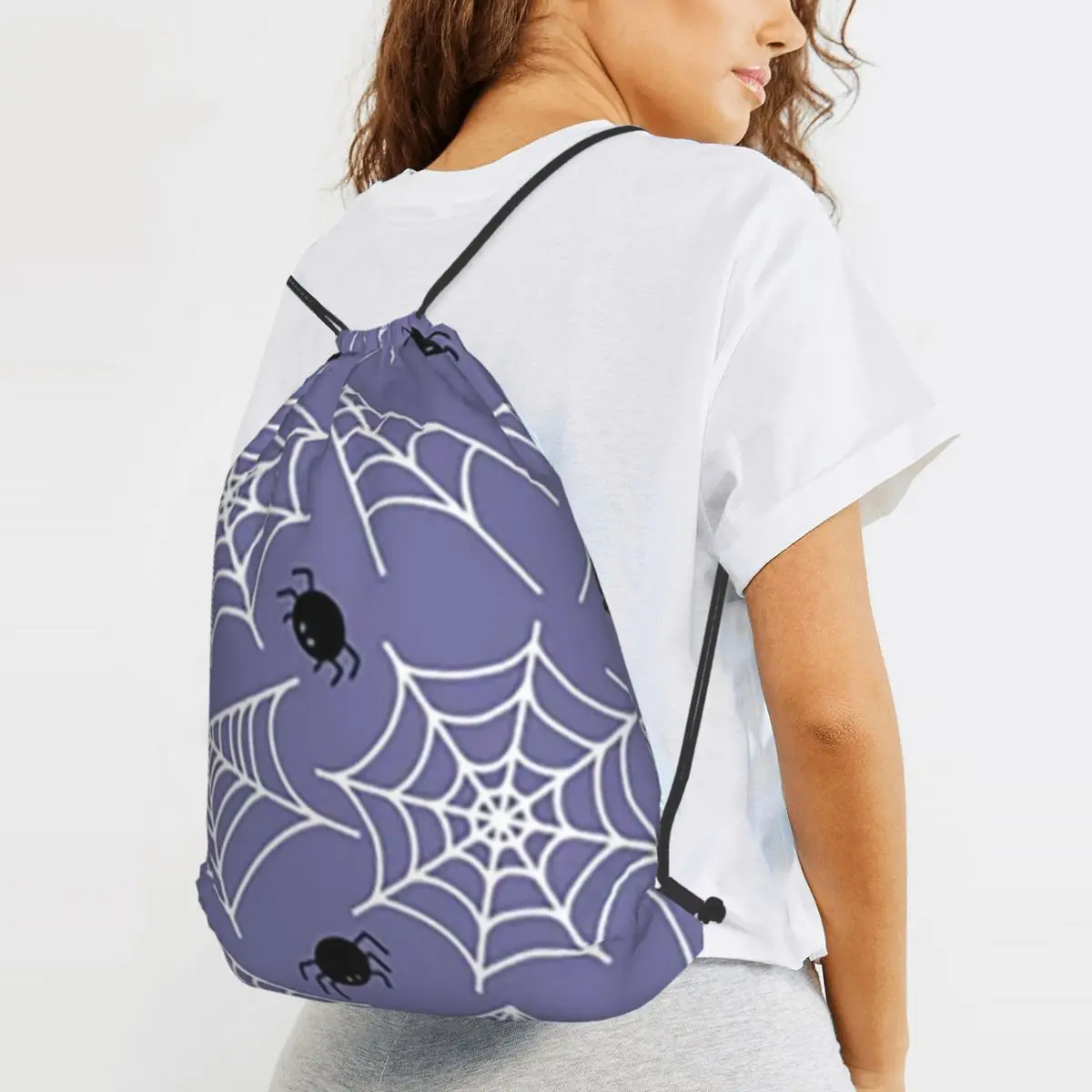 Halloween Black Cat Spider Gothic Witch Backpacks Fashion Drawstring Bundle Pocket Sundries Bag Book Bags for Man Woman School
