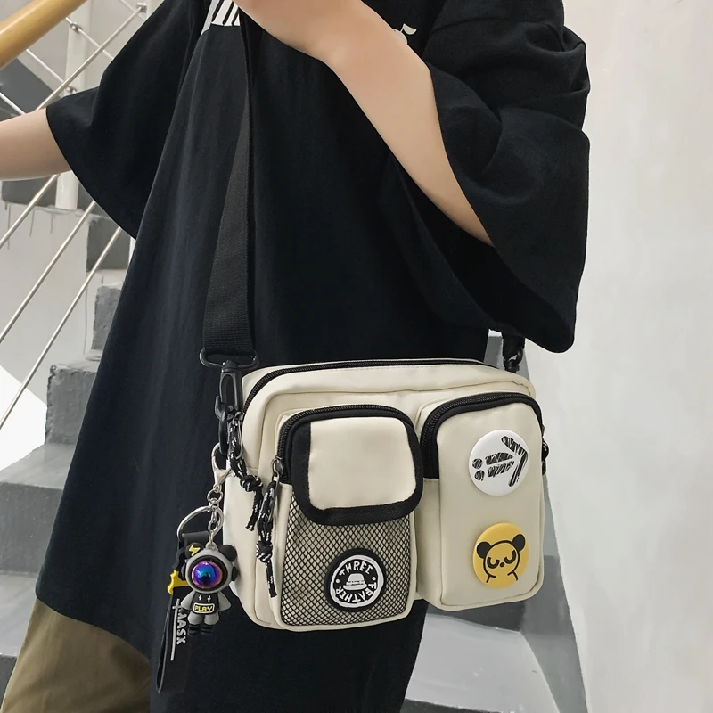 Men's Canvas Satchel Bag Hong Kong Style Crossbody Small Backpack Single Shoulder Chic Bag Soft Nylon Leisure Casual Bag