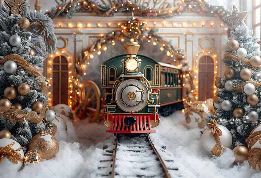 Mehofond Photography Background Winter Christmas Polar Express Train Xmas Tree Kids Family Portrait Decor Backdrop Photo Studio