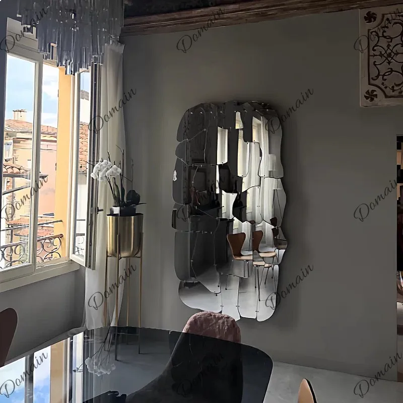 Italian Light Luxury Glass Full Body Mirror Wall Hanging Art Decor for Living Room Sofa Background