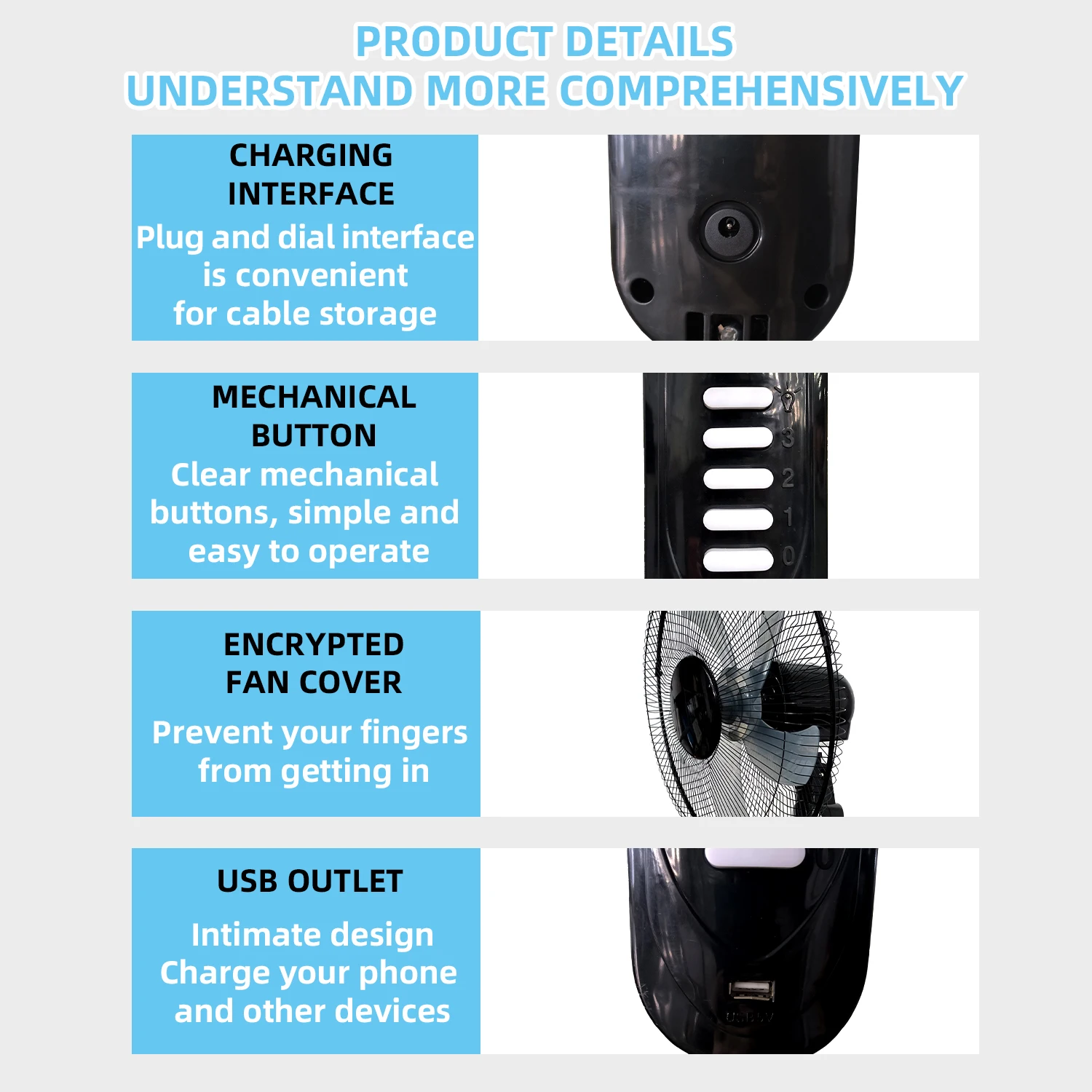 مروحة قائمة محمولة مع لوحة شمسية وبطارية ومروحة تعمل بالطاقة الشمسية، 3 سرعات مروحة هادئة قابلة لإعادة الشحن للتخييم في غرفة النوم المنزلية