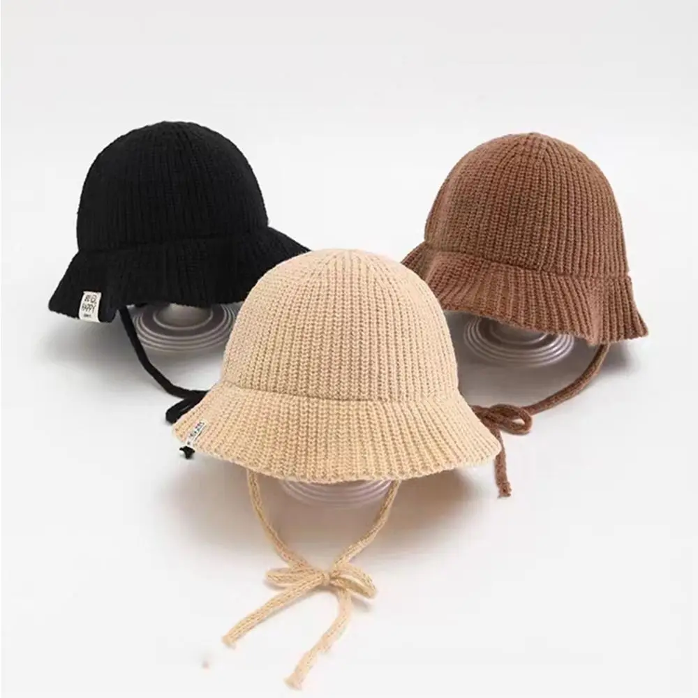 Solid Color Children Knitting Bucket Hat Infant Cap Korean Style Lace-up Fisherman Cap Headwear Panama Cap Kids Sun Hat Boys