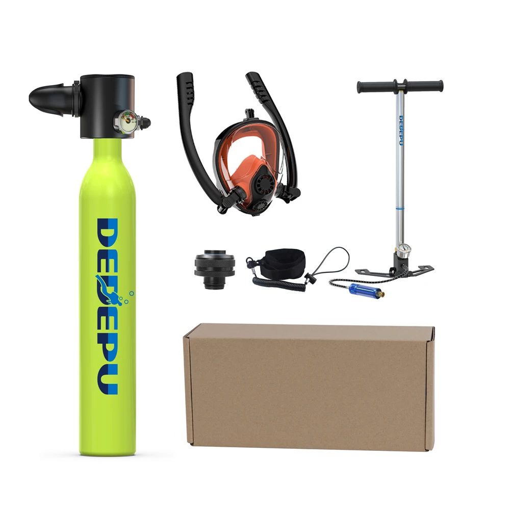

0.5L Snorkeling Tank Oxygen Cylinder Scuba Diving Gear with Full Face Mask Hand Pump Portable Underwater Breathing Apparatus