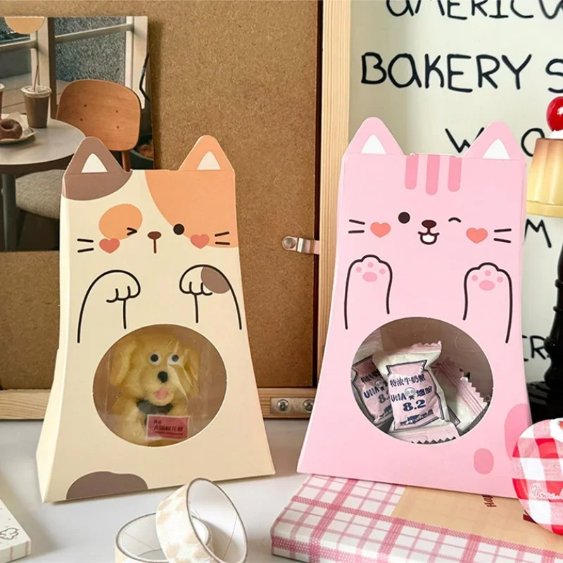 20pcs Cartoon Kraft Paper Candy Box with Window Cute Kids Children Packaging for Gift Snack Storage Birthday Party Favor view 2