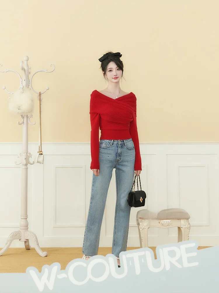 

Wcouture Original Vintage High Waist Straight Leg Jeans Non Stretch Light Blue Washed Denim Pants Long Trousers for Women