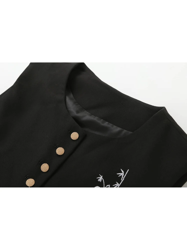 

New Chinese Sle Bamboo Embroidered Women's Vest Faionable Layering Top ort round Ne Single Button Plant Floral