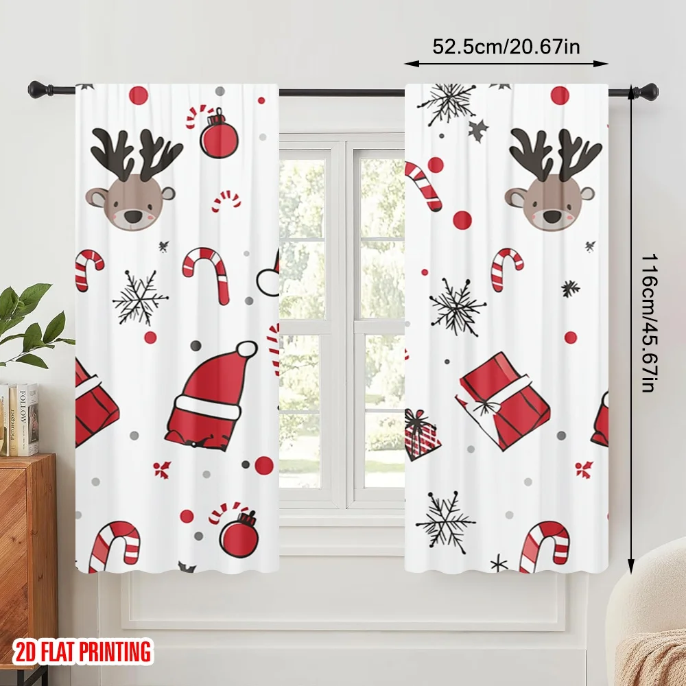2pcs,2D plane printing Contemporary Curtains Cute Christmas Rudolph Hat Gift (2) Polyester Easy Install (without rod) All