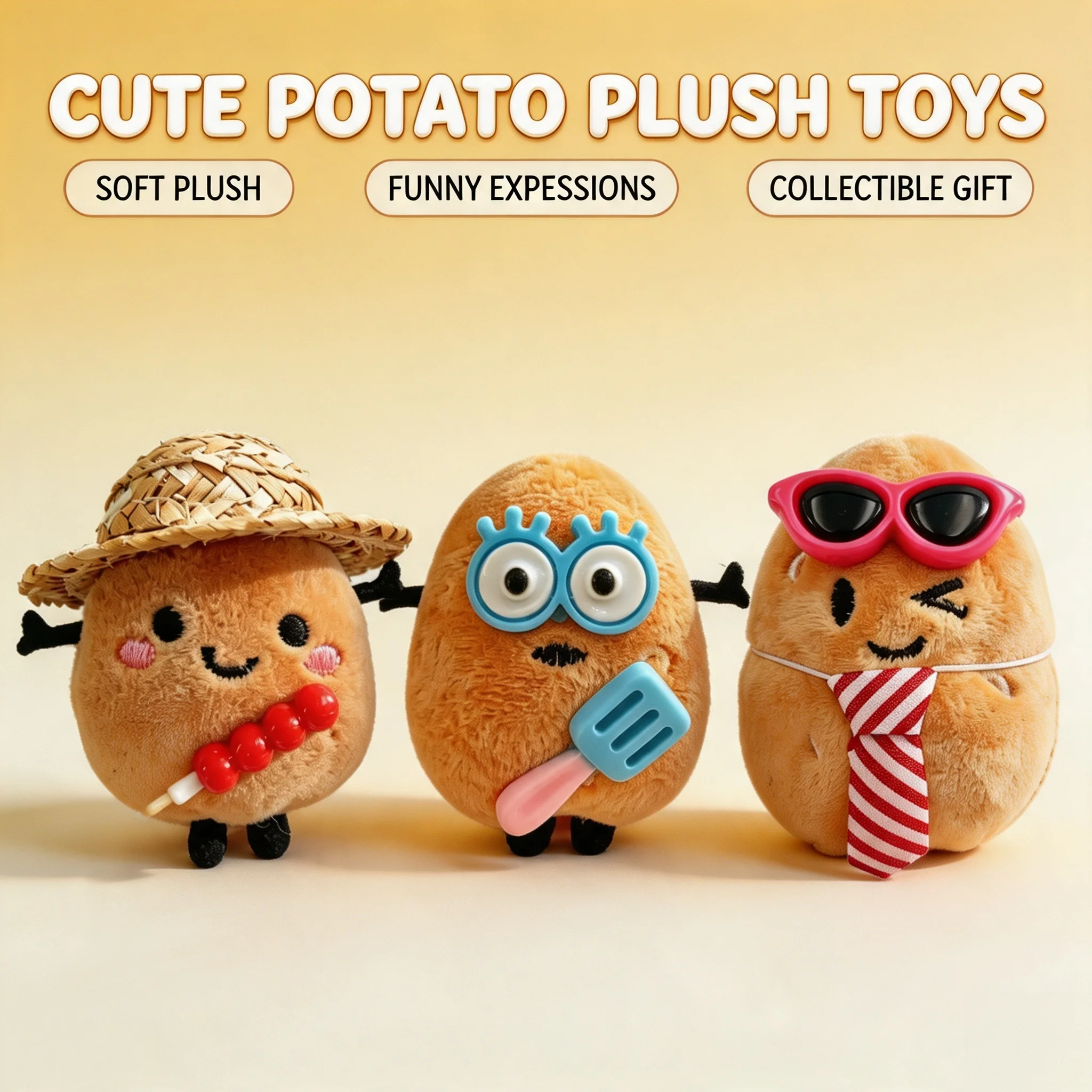 Kawaii Winking Potato Plush Keychain, Mini Soft Stuffed Doll with Camera Ornament, Bag Pendant Daily Decor Accessory for Adults