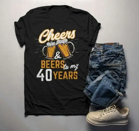 

Men's Funny 40th Birthday T Shirt Cheers Beers Forty Years TShirt Gift Idea Grap