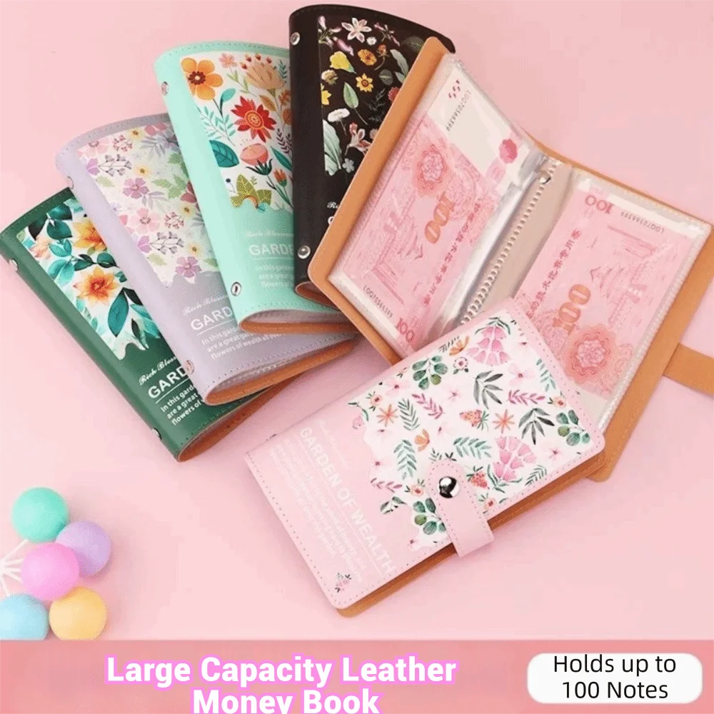 Budget Plan Money Saving Binder Flower Printed Waterproof Savings Challenge Binder Reusable Loose-leaf Cash Budget Notebook
