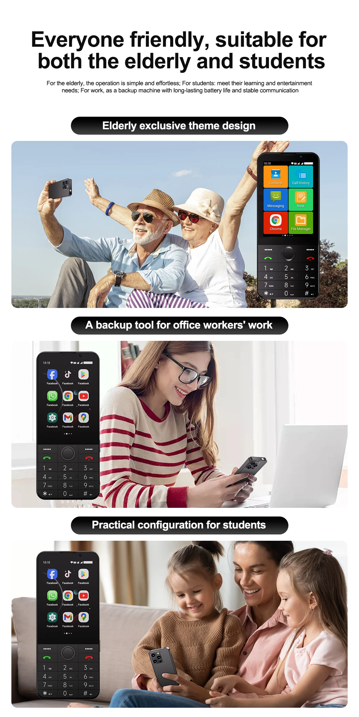 UNIWA F26 Pro 4G 3.5'' Touch Screen Keypad Phone Android 11 2GB+16GB 2850mAh Dual SIM Card Cellphone Whatsapp Google Smartphone