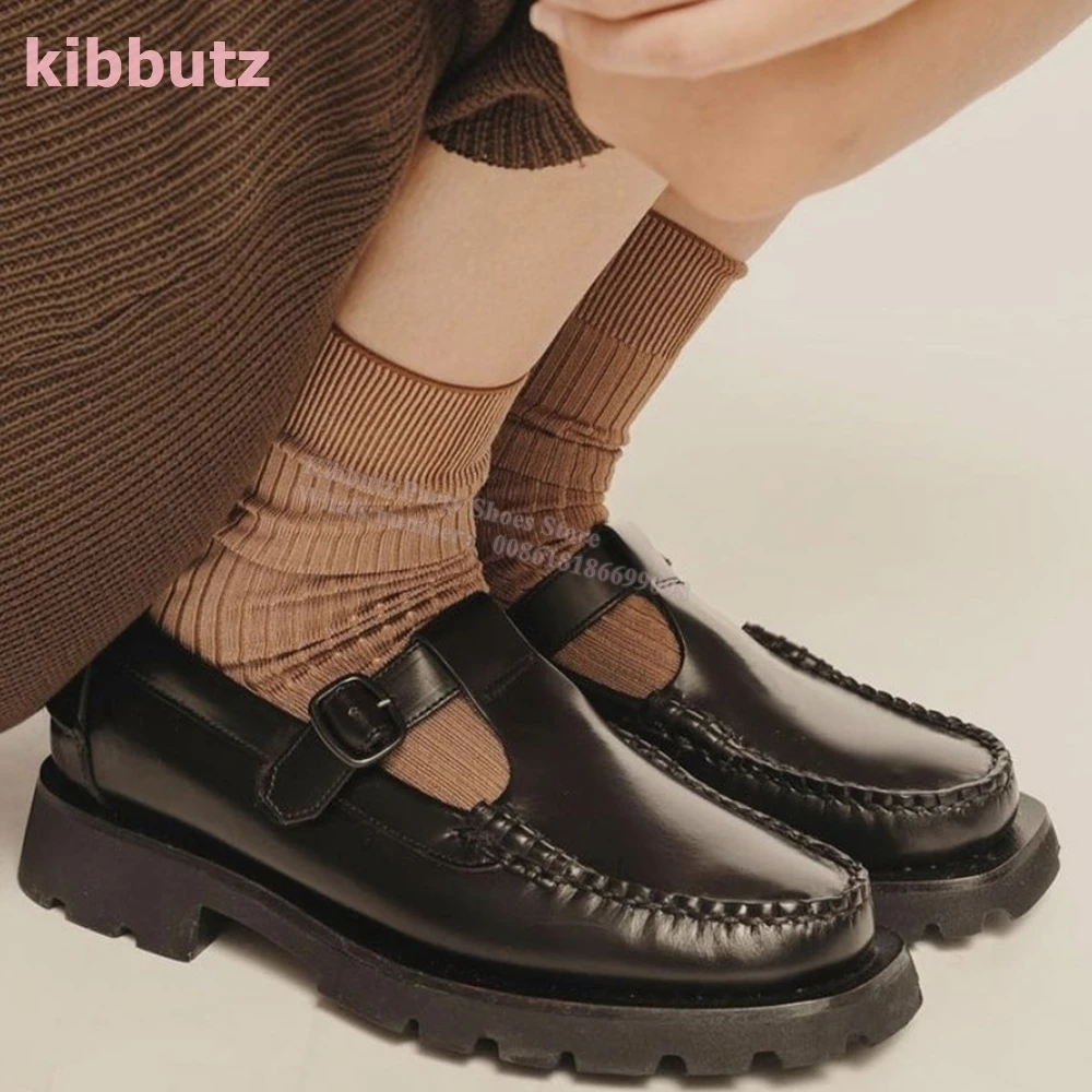 Weave Belt Buckle Loafers Pumps Square Toe Chunky Heel Genuine Leather Mixed Color Fashion Elegant Sexy Concise Women Shoes New