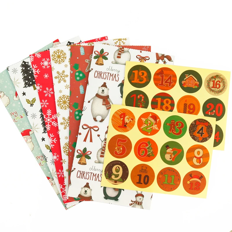 24 Sets Weihnachts-Geschenktüten aus Papier mit Aufklebern, Weihnachtsmann, Weihnachtsparty-Geschenktüten, Adventskalender, Leckerli-Tasche, Neujahrsparty-Zubehör – Detail 11