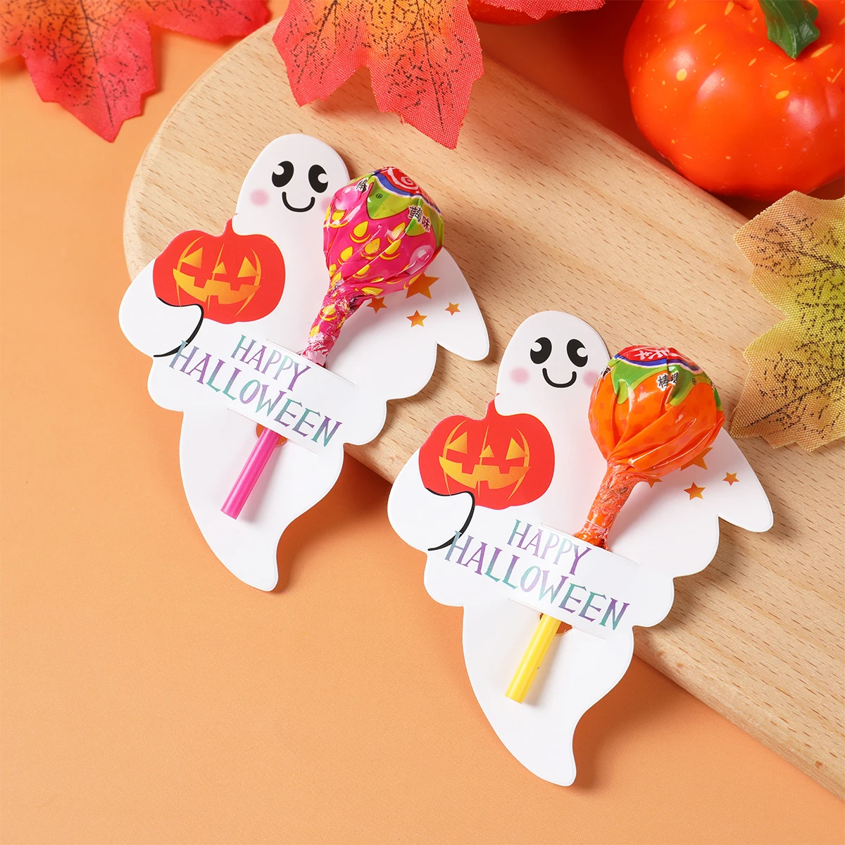 

25pcs Halloween Candy Package Card Cartoon Ghost Pumpkin Lollipop Holder Biscuits Decoration Kids Gift Home Party DIY Supplies