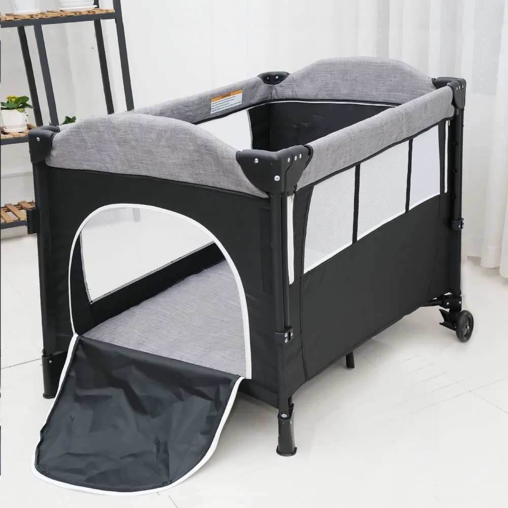 Foldable Baby Crib 0-3 Years Multifunctional Bed with Rocker  Changing Table Playpen Free Assembly