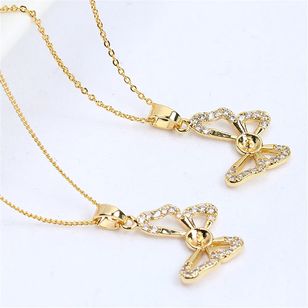 Domestically Produced 14k Gold Plated Butterfly Pearl Zircon Necklace Pendant with Gold Injection Color Retention DIY Accessorie