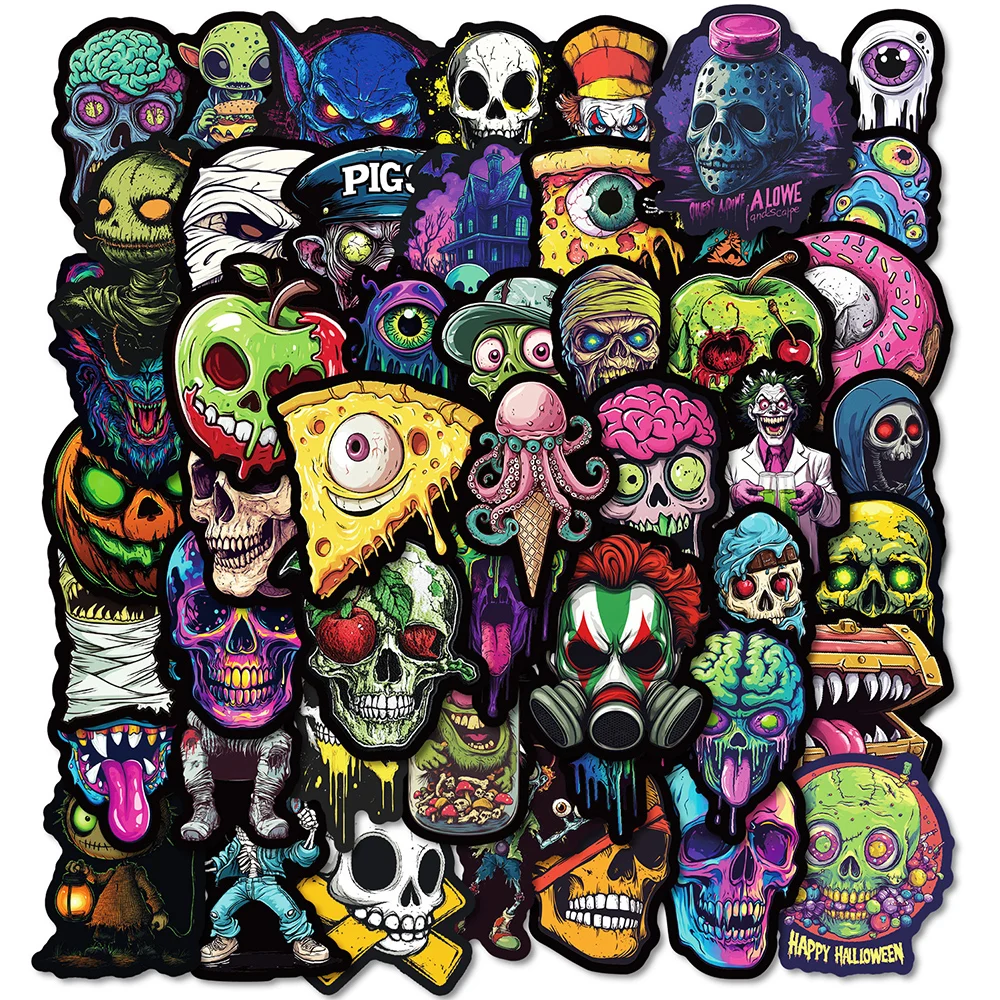 10/30/50pcs Cool Gothic Horror Skull Stickers Decals DIY Skateboard Laptop Phone Suitcase Waterproof Sticker Kids Classics Toys