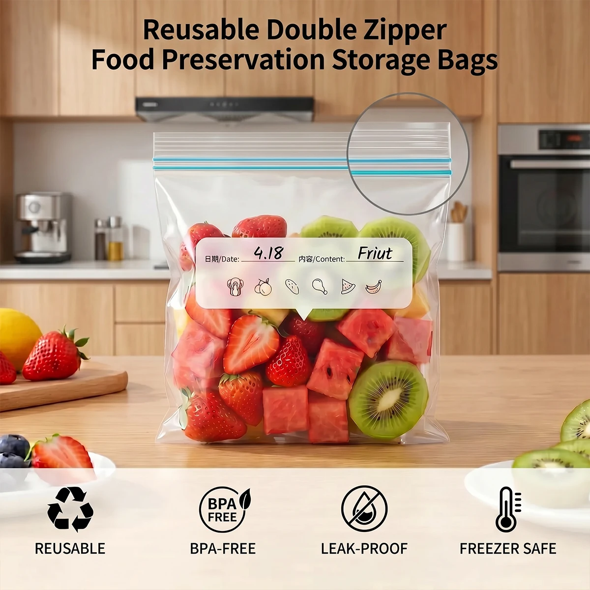 Bolsa sellada con doble preservación de tendones, apta para refrigerador, para alimentos congelados, bolsa para almacenamiento de alimentos, accesorios de cocina