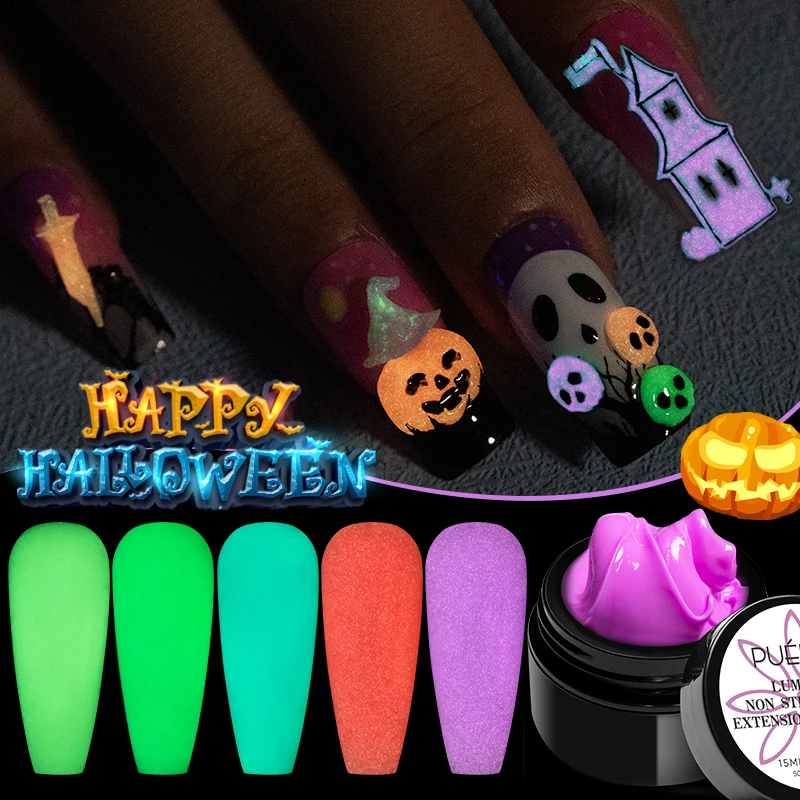 

15ML Glow-in-the-Dark Non Stick Hand Extension Nail Gel Soak Off 3D Carving Gel For Nail Art Luminous Builder Nail Gel Manicure