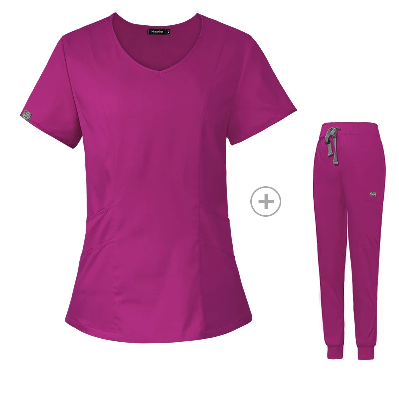 Mulheres Uniforme Médico Scrubs Conjuntos, Médico Enfermeiros Acessórios, Hospital, Clínica Odontológica, Spa, Salão, Uniformes de Trabalho, Tops, Calça, Moda