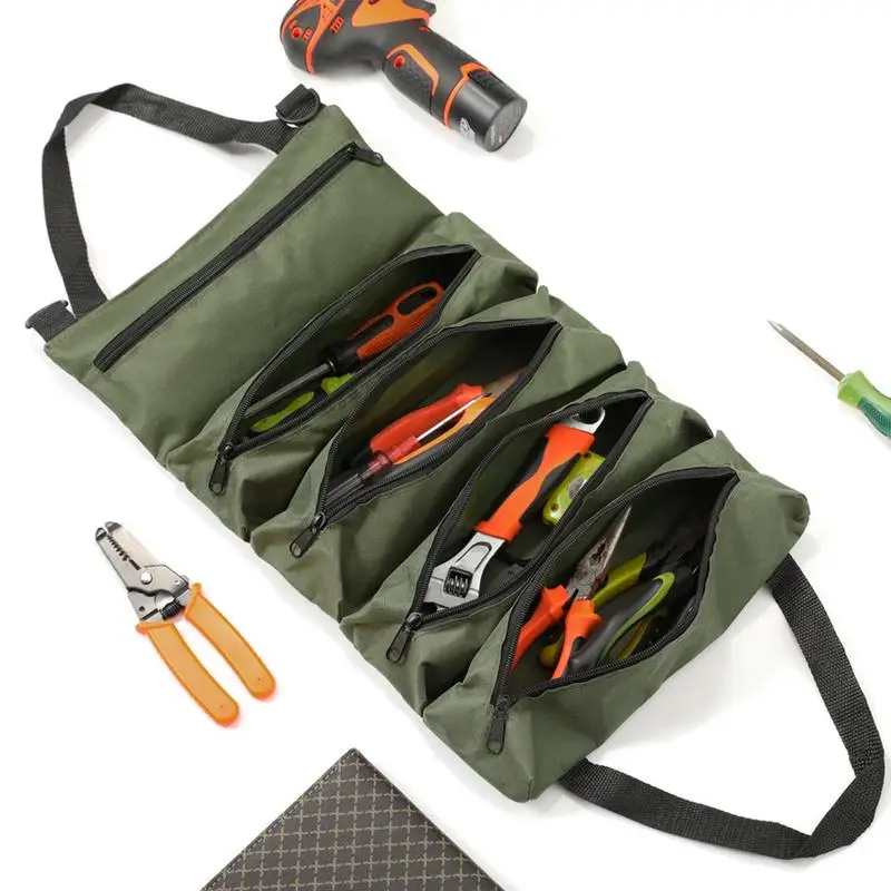 

Roll Up Tool Bag Tool Storage Case Portable Water-resistant 5-Pocket Roll Up Tool Bag Organizer For Dads Mechanics Electricians