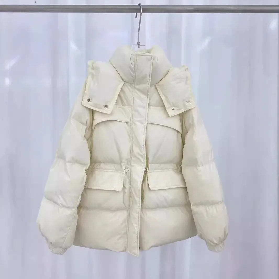 Down Jacket Women 2024 Autumn/Winter Korean Version of Leisure Commuting Fashion Solid Color Hooded Waist