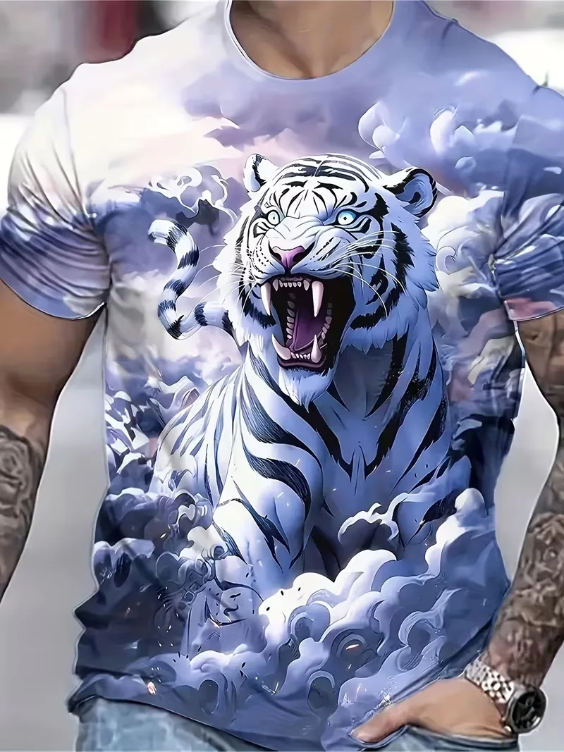 Men's 3D Fierce Tiger Print T shirt Trendy Personality Men Women Short Sleeve O-Neck T-shirt Casual Streetwear Outdoor Sport Top