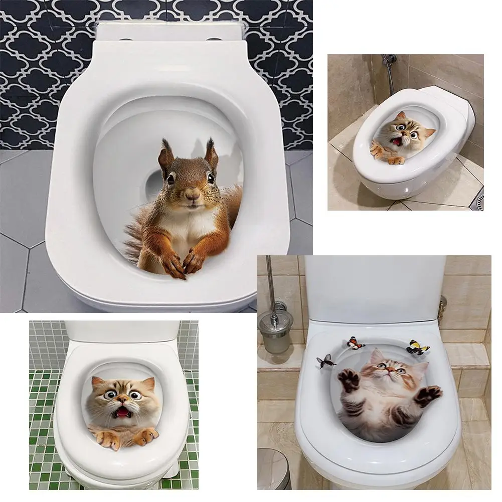 Toilet Sticker Waterproof Fun Vivid Animal Image Decorative Sticker Prevents Scratche For Toilet Seat Cover Lifelike Orname M1G0