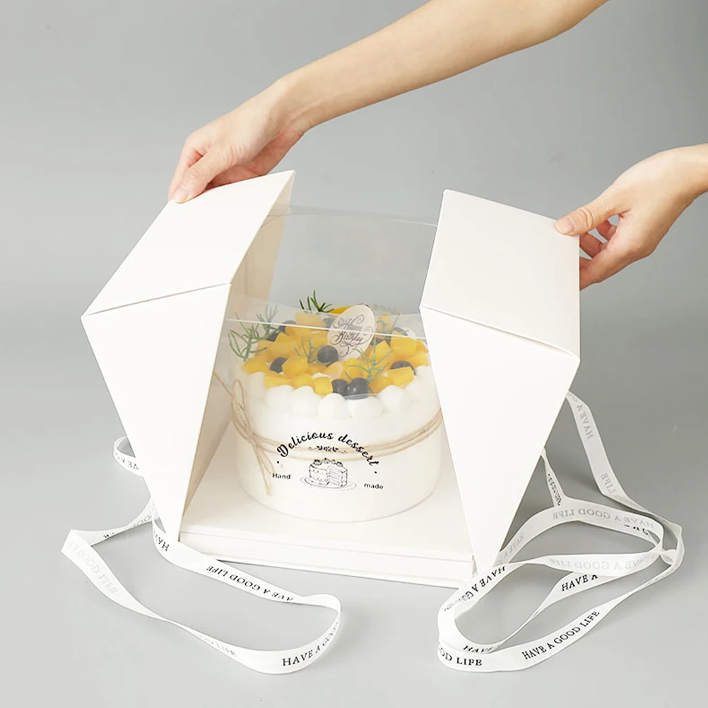

Portable 8inch Clear Cake Box Square Cake Carrier Birthday Wedding Dessert Display Baking Packing Box Baking Supplies,