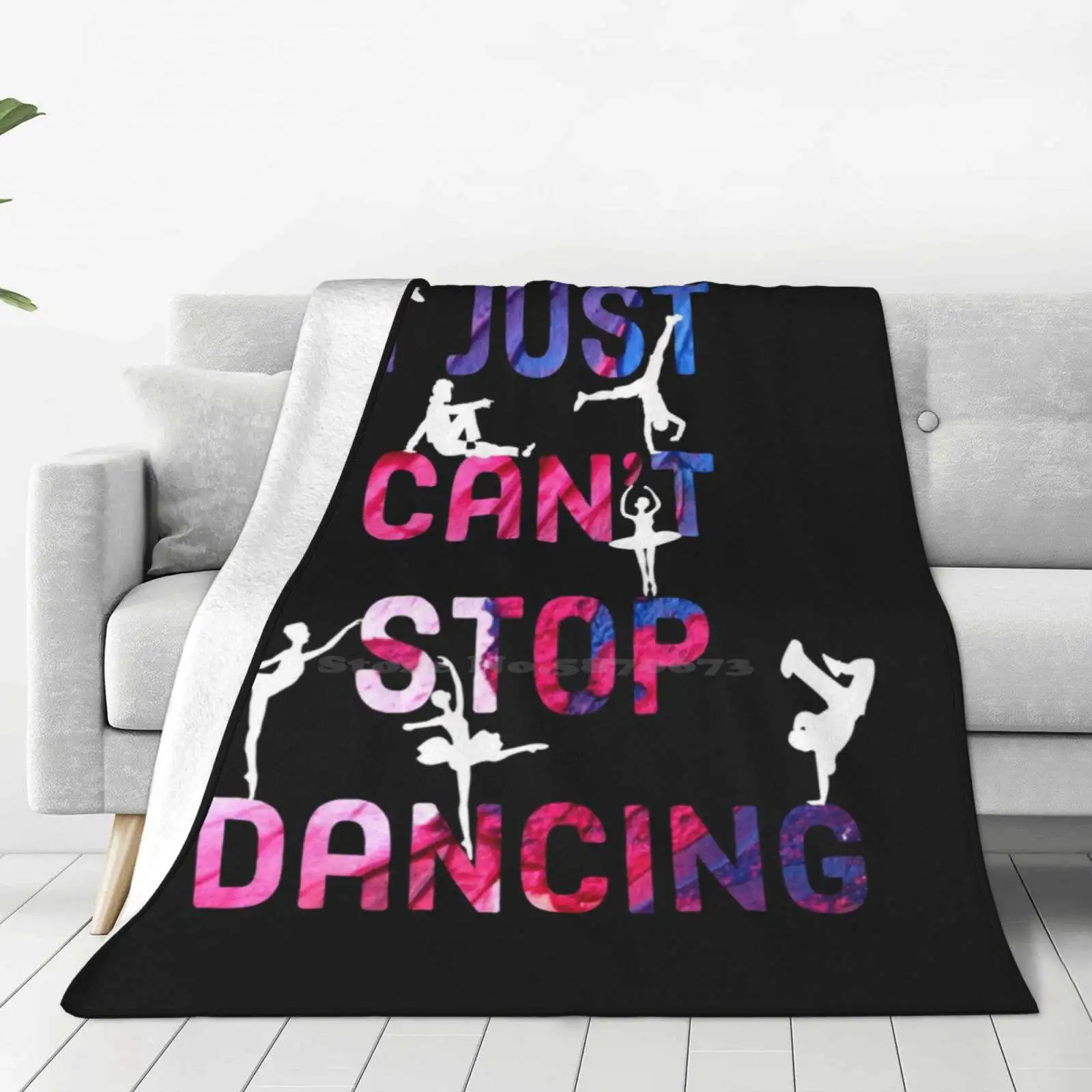 I Just Can'T Stop Dancing Shaggy Throw Soft Warm Blanket Sofa/Bed/Travel Love Gifts Dancing Ballerina Hip Hop Ballet Black