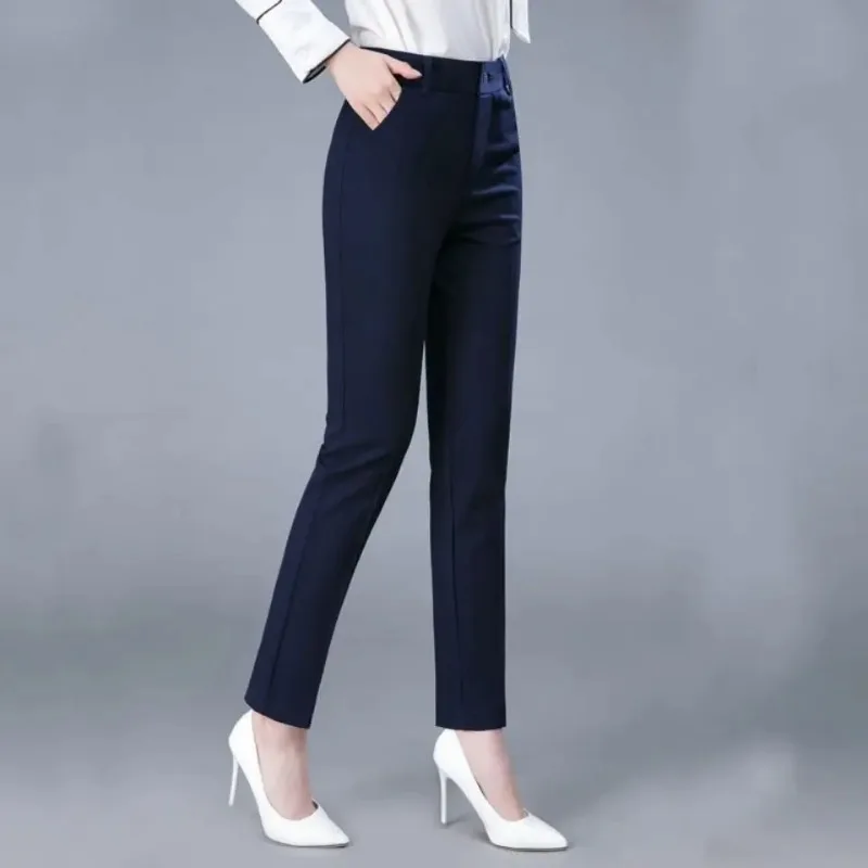 Pantalones de tubo con bolsillos y botones para mujer, Pantalón recto informal de cintura alta, moda coreana, oficina, primavera y otoño, N76