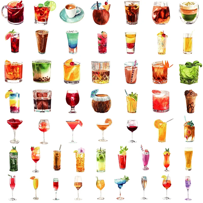 10/25/50pcs Cocktail Drink Graffiti Stickers Wine for DIY Travel Luggage Water Bottle Phone Laptop Guitar Scrapbook Car Decal